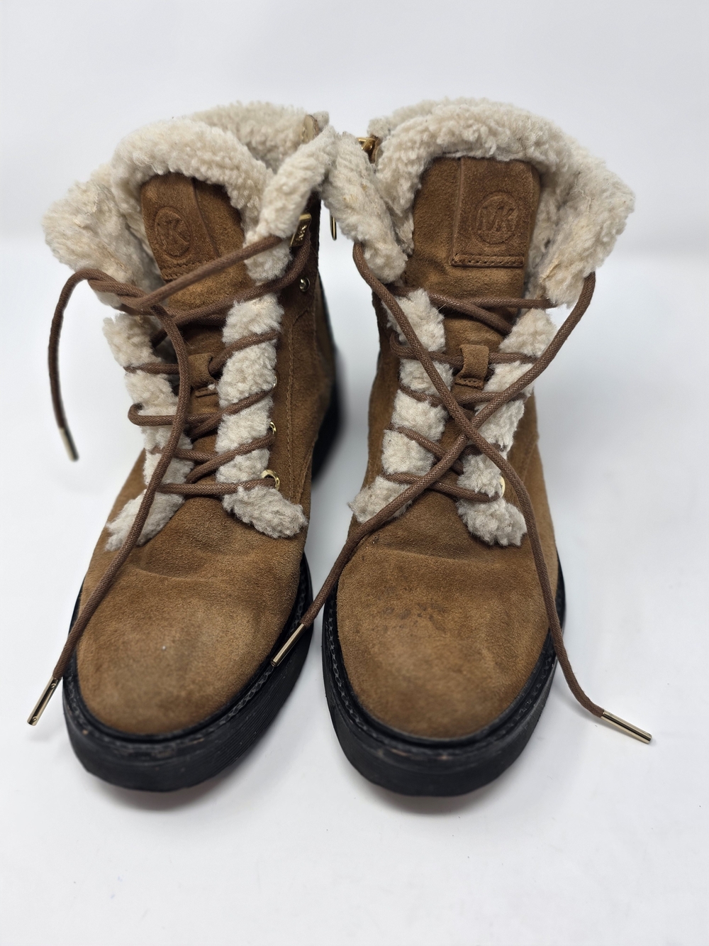 Michael Kors Brown Suede Shearling-Trim Lace-Up Ankle Boots